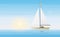 Sailboat yacht in clear blue water waves of sea or ocean landscape in sunny beautiful day