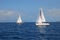 Sailboat yacht sailing racing in blue water Greece