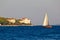 Sailboat and Zadar waterfront, Dalmatia