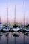 Sailboats all safe in the marina and at their docks in San Diego, California.