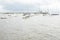 Sailboats at anchor, view from the yacht dock in Colonia del Sacramento, Uruguay