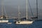 Sailboats in anchorage in Ajaccio bay.