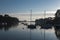 Sailboats anchored in the Morbihan gulf, Island of Conleau, Brit