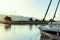 Sailboats anchored in a row in a small port in split