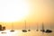 Sailboats anchored at sunset in Adriatic sea