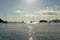 Sailboats in the bay of Cape Sounio where the temple of Poseidon is located