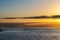 Sailboats and Cies Islands in Galicia at dusk, Spain