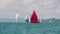 Sailboats with colorful masts