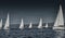 Sailboats compete in a sailing regatta at sunset, sailing race, reflection of sails on water, white color of sails, boat