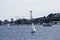 Sailboats cruise on Lake Union
