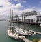 Sailboats dock viaduct harbor