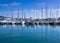 Sailboats docked in the port of the city of Ibiza