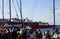 The sailboats are docked in the rive pier during 53Â° Barcolana regatta in the Trieste sea