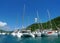 Sailboats docked at the Soper`s Hole Wharf & Marina in Tortola, British Virgin Islands