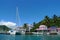 Sailboats docked at the Soper`s Hole Wharf & Marina in Tortola, British Virgin Islands