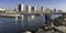 Sailboats, a Dredger and Resort Hotels at the Tel Aviv Marina in Israel