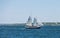 Sailboats in Fort Adams State Park on a sunny day