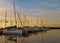 Sailboats in a harbor in Bradenton, Florida at sunset