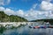 Sailboats in the harbor of Rosbras on Aven river in FinistÃ¨re, Brittany France