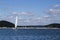 Sailboats on the lake in front of  the water dam