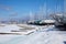 Sailboats line the perimeter of the Thornbury Yacht Club