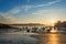 Sailboats at low tide and sunset on the beach of St Briac near St Malo, Brittany France