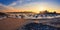 Sailboats at low tide and sunset on the beach of St Briac near St Malo, Brittany France