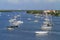 Sailboats moored off of Fort Myers Beach Bridge