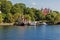 Sailboats moored on the shore of the Skeppsholmen Island