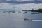 Sailboats moored in the south pacific