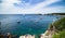 Sailboats, motor boats, in billionaire`s bay in Cap d`Antibes on the French riviera