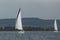 Sailboats participate in sailing regatta among Greek island group in the Aegean Sea, in Cyclades and Argo-Saronic Gulf.