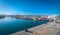 Sailboats & pleasure craft moored. Morning in the harbor of Sant Antoni de Portmany, Ibiza town, Balearic Islands, Spain.