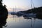 Sailboats and reflections at dusk, Wallace Island, Gulf Islands, British Columbia