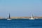 Sailboats at the rocky coast