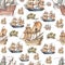 Sailboats, sailing ships, sea, travel. Hand drawn watercolor illustration.