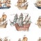 Sailboats, sailing ships, sea, travel. Hand drawn watercolor illustration.
