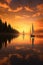 sailboats on a serene lake during golden hour