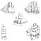 Sailboats. Sketch by hand. Pencil drawing by hand. Vector image. The image is thin lines