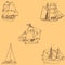 Sailboats. Sketch by hand. Pencil drawing by hand. Vector image. The image is thin lines. Vintage