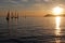 Sailboats in sunset