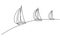 Sailboats under full sail at sea. Sailing logo. Continuous one line drawing.