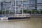 Sailboats in the water channel in the Puerto Madero district of Buenos Aires