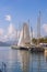 Sailboats on water. Montenegro. Porto Montenegro marina in Tivat city