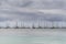 Sailboats in the yacht marina of Sainte Anne in cloudy weather before rain in West Indies, Martinique island, Caribbean