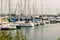 Sailboats and yachts berthed and docked at Lakefront Promenade Marina