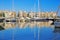 Sailboats and yachts reflected on sea at Pasalimani harbor Piraeus Greece