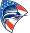 Sailfish Fish Jumping American Flag Shield Retro