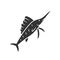 Sailfish glyph icon. Swimming fish with sharp nose. Undersea swordfish animal. Fishing. Aquatic creature. Marine nature