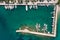 Sailing on adriatic sea Makarska Korcula Croatia Aerial Drone Photo. Yacht in marina, sailing in Croatia.